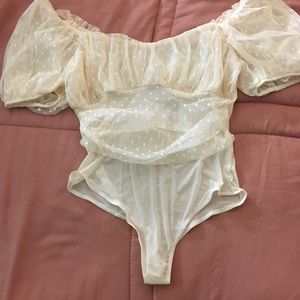 Amora Dot Mesh Bodysuit - Cream